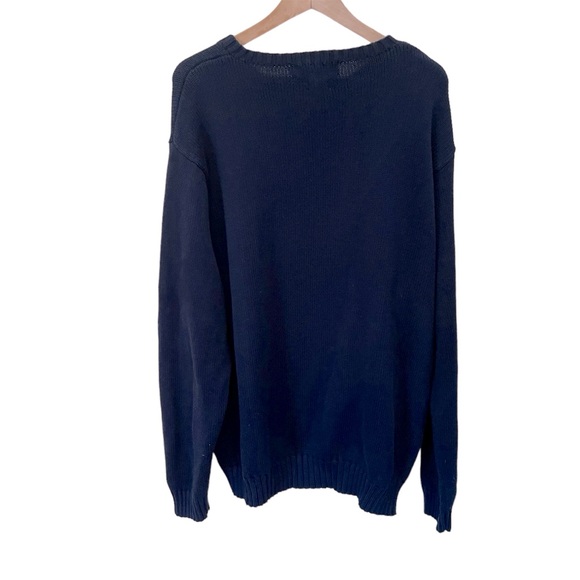 Vintage Polo Ralph Lauren Crewneck Sweater 100% Cotton Navy Red Polo Pony 3LT - Picture 4 of 7